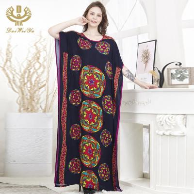 China Rayon Anti-Static Arabic Home Style Printing Muslim Women's Abayas Long Dress Islamic Kaftan Digital Casual Wear for sale