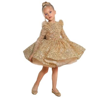 China 2023 New Style Ball Gown Breathable O-Neck Long Sleeve Zipper Invisible Bow Sequin Golden Princess Dress for sale