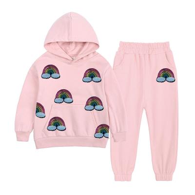 China Cute New Autumn Cotton Baby Girls Rainbow Patch Hoodie Breathable Walker Panties Girl Clothing Set For 6-7 Years for sale