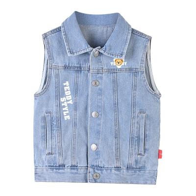 China 2023 New Design Kids Solid Color Girls Jean Single Breasted Denim Fabric Breathable Sleeveless Blue Jeans Invest for sale