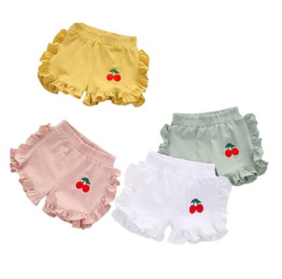 China 2023 custom embroidery patchwork ruffle little girls breathable casual shorts in stock for summer for sale