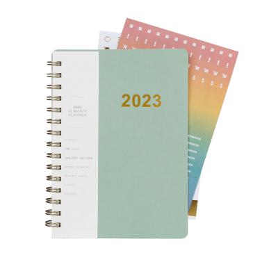 China Custom Stationary Spiral Soft Cover PU Leather A5 Spiral Binding Monthly Weekly Daily Planner 2023 for sale