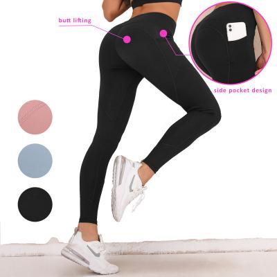 China 2021 Breathable Stylish Double Sided Nylon High Elastic Butt Lifting Leggings Side Pocket Workout Fitness Tights Yoga Pants for sale