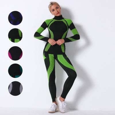 China Breathable 2021 High Stretch Sports Fitness Use Long Sleeve Workout Fitness T-Shirt Tops Yoga Hip-lifting Pants 2 Piece Set For Women for sale