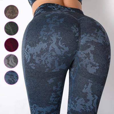 China 2021 Breathable Europe and America Hot-selling Seamless Yoga Pants Jogging Fitness Workout Camouflage Butt Lift Up Gaiters For Women for sale