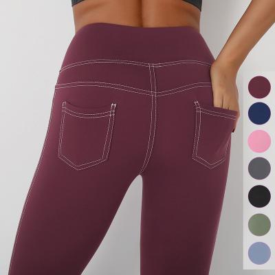 China 2021 New Breathable Popular Casual Multicolor Leggings With Pockets On The Back Stylish High Waist Activewear Fitness Yoga Seamless Pants for sale