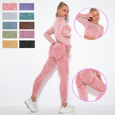 China 2021 Women Fitness Yoga Wear Set Autumn And Winter Breathable Activewear Set Seamless Long Sleeve Crop Yoga Butt Lift Top Pant Sets for sale