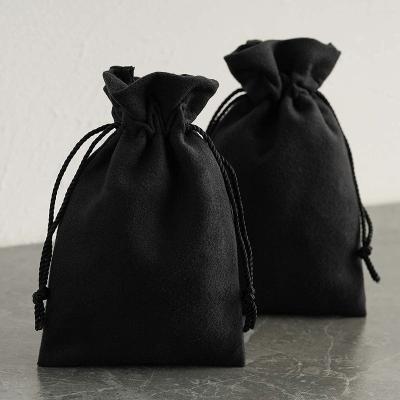 China jewelry & Watch & Eyewear Ulikeke Black Velvet Suede Tote Drawstring Jewelry Pouch Bag With Custom Logo for sale