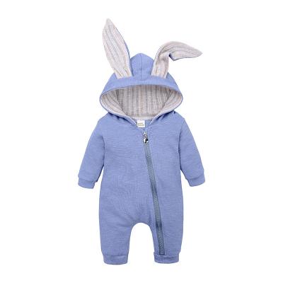 China Custom Small Batch Environmental Protection Baby Overalls Zipper Cotton Soft Hood Newborn Baby Overalls for sale