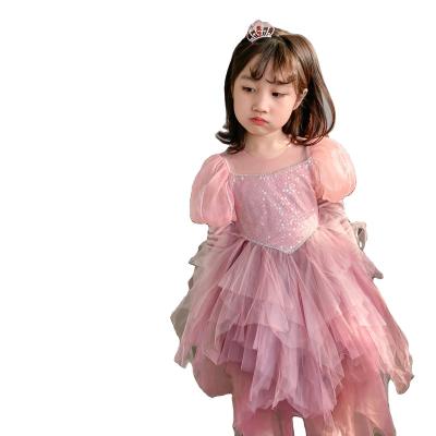 China 2021 Sequined Princess Viable Autumn Girl Dress Elegant Bubble Sleeve Long Sleeve Girl Birthday Dress for sale