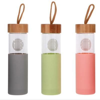 China Sustainable Wholesale Custom Logo Glass Water Bottle With Lid Bamboo Water Bottles Glass for sale