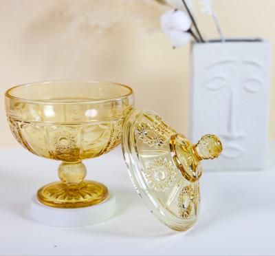 China Sustainable Candy Dish Covered Lid Jewelry Trinket Holder Box Water Glass Candy Bowl Dish Glass Sugar Box for sale