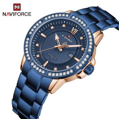 China Full Calendar NAVIFORCE 9187 RGBE Stainless Steel Strap Quartz Fashion Diamond Date Display Waterproof Men Watch for sale