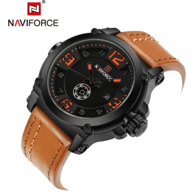 China 3ATM brand luxury waterproof quartz light Naviforce 9099 BOL.BN double timer leather men's watch for sale