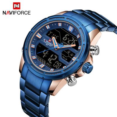 China Naviforce 9138S RGBE Dual Movement Full Quartz LCD Display Waterproof Multifunctional Stainless Steel Men's Calendar Atmosphere 3 Sports Watch for sale