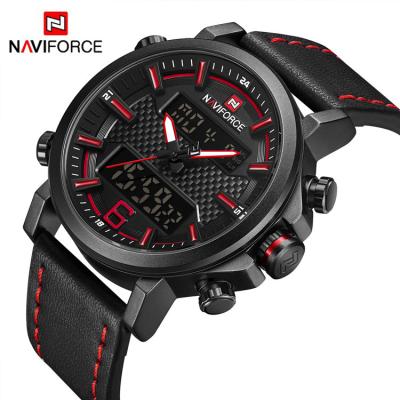 China Naviforce 9135 BRB Calendar Atmosphere 3 Full Dual Quartz Movement Leather Strap Youth Multifunctional Waterproof Sports Men's Watch for sale