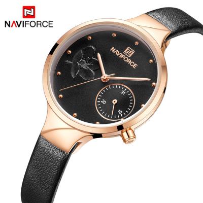 China Naviforce 5001 RGBB Cherry Blossom Leather Strap Model 3ATM Full Elegant Waterproof Quartz Simple Calendar Watch Ladies for sale