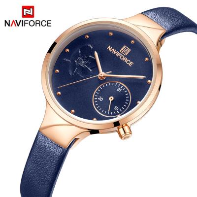 China Naviforce 5001 Complete Calendar RGBEBE Leather Straps With Sakura Pattern 3ATM Waterproof Ladies Use Accessories Quartz Watch for sale