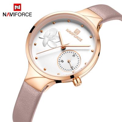 China Naviforce 5001 RGWPG Design Sakura Literal Leather Straps Single Complete Calendar 3ATM Waterproof Ladies Quartz Watch for sale