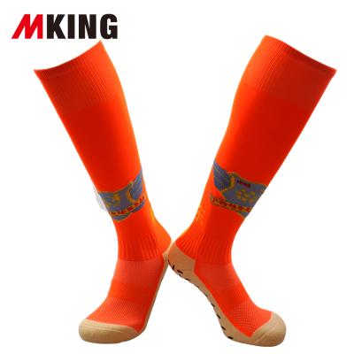 China Custom Anti-Foul Adult Anti-Slip Gel Terry Pad Cotton Orange Unisex Knee High Anti-Foul Logo Soccer Socks for sale