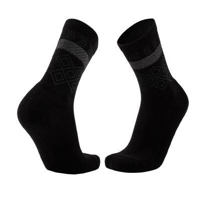 China Viable Loose Mens Black Cotton Cushioned Striped Crew Tube Socks Mid Gym Crew Length Thick Padded Running Socks for sale