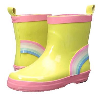 China Rain Girl Rubber Rain Boots Pull Up Grips Kids Rainboots with Rainbow for sale