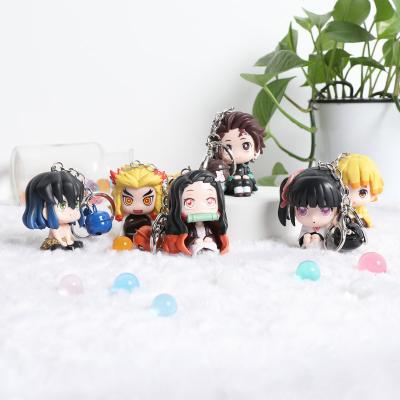 China Souvenirs Gifts Anime 3D Demon Slayer Stock Number Souvenir Demon Slayer Character Tanjirou Nezuko Zenitsu PVC Pendant Key Chain With Bell for sale