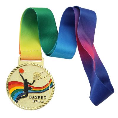 China Custom Plating Healthcare Institutes Logo Blank Finisher Medal Sports Basketball Player Shooting Medal With Colored Ribbon for sale