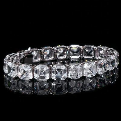 China Hiphop S925 Sterling Silver Hip Hop Jewelry Iced Out Bling Asscher Cut Moissanite Tennis Bracelet for sale