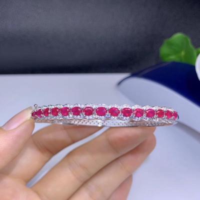 China 2019 Silver Fashion Natural Red 925 Sterling Silver Open Bangle Bracelet With Natural Ruby for sale