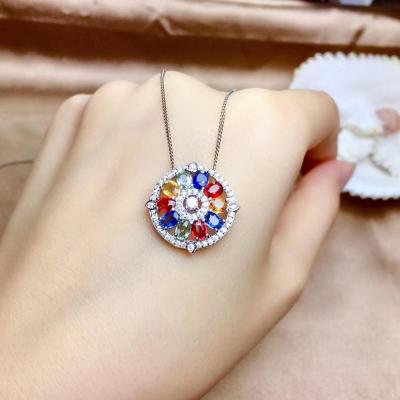 China Multi Natural Sapphire Necklace 925 Silver Gold Gemstone Pendant Necklace for sale