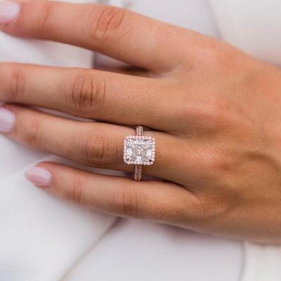 China CLASSIC Jewelry Moissanite 10k rose 3ct gold ring solitaire halo women engagement Moissanite ring for sale