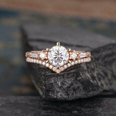 China CLASSIC Vintage10K Rose Gold 1Ct Ring Women Moissanite Wedding Ring Set for sale