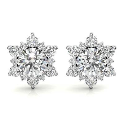 China CLASSIC White Snowflake Design14K Gold 6.8ctw 6.5mm Round Cut Moissanite High Quality Stud Earrings for sale