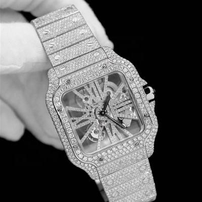 China Full Iced Out Auto Date Hip Hop Custom Mens Watch VVS Diamond Moissanite Luxury Brand Skeleton Watch for sale