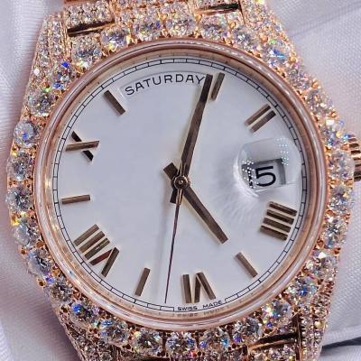 China Custom Luxury Alarm Design Customized Buss Down Diamond Moissanite Iced Out Mechanical Watch for sale