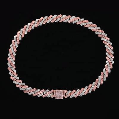 China Two Tone Iced Out VVS Moissanite Diamond Cuban Chain Silver 15MM Hiphop Hip Hop Cuban Chain for sale