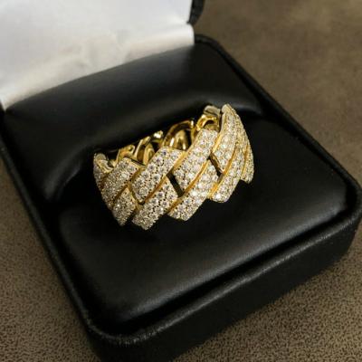 China Custom Cuban Link S925 Silver Two Rows VVS1 Moissanite Cuban Link Rings for sale