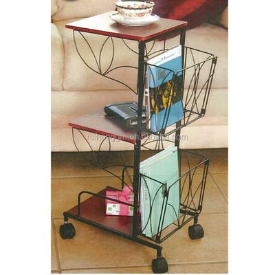 China (Other) 3 Tier Metal Rolling Sofa Side Adjustable Removable Table With Magazine Rack Coffee Table for sale