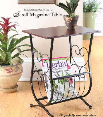 China New Frame RH-4875 Metal Convertible With Wood Top Roller Magazine Table for sale