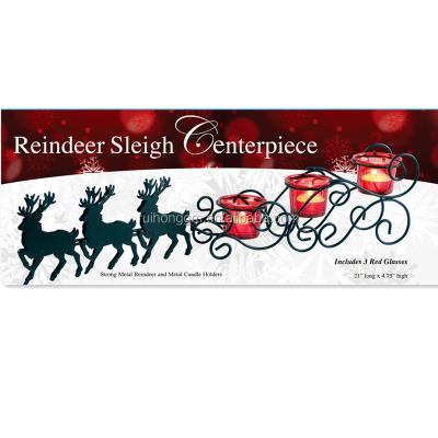 China Wrought Iron Home Centerpieces Sleigh Reindeer Christmas Decoration Glass Candlestick for sale