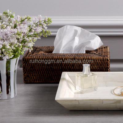 China RH-YF05 Eco-friendly High Quality Rectangular Rattan Napkin Box Tissue Box for sale