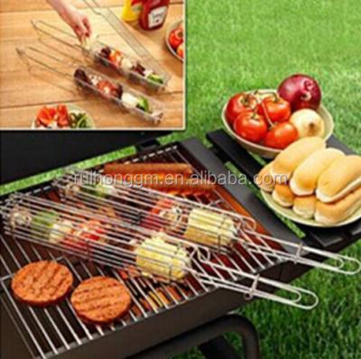 China RH-KG1 BBQ Easily Cleaned Vegetable Kitchen Cooking Shish Grill Basket Grilling Kebab Rack for sale