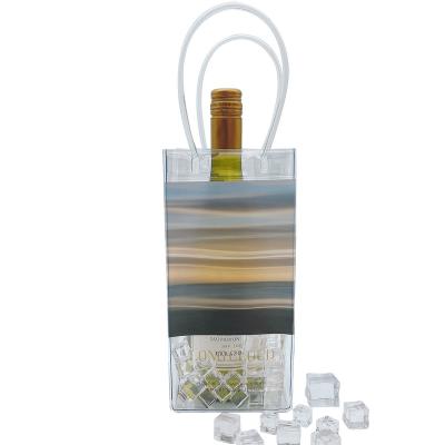 China Plastic Folding Bottle Carrier Drawstring Bag Wine ClearChiller Clear PVC Ice Bag for sale