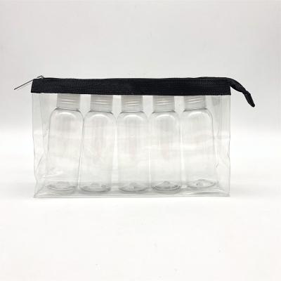 China Low MOQ Fashionable Cheap Cost Transparent Clear PVC Bottle Pouch Carry Bag For Cosmetic Samples for sale