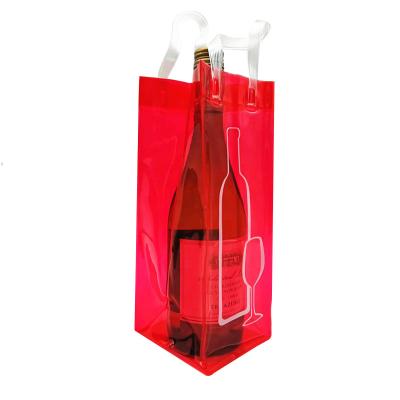 China Customized Ins Popular Christmas Wine Logo Beer Bag PVC Bottle Cooler Waterproof Customized Ice Bag Transparent With Handle for sale