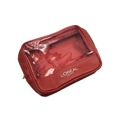 China Factory Wholesale Fashionable High Quality PU Cosmetic Bag Makeup Pouch With Clear Window For Women for sale