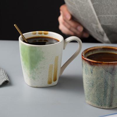 China Viable Creative Color Glazed Sublimation Clay Cup Retro Coffee Mug With Spoon Drink Set for sale