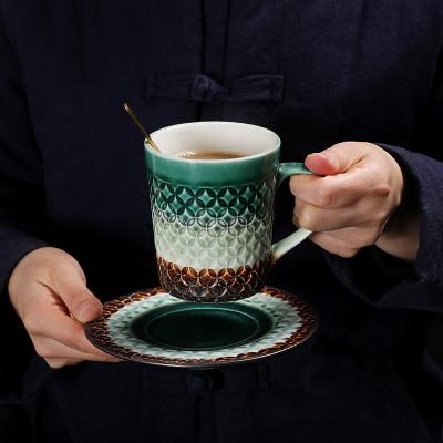 China Porcelain Viable Unique Handcrafted Personality Mug Soft Drinks Tea Cup Set Ceramic Coffee Cup With Saucer Set for sale