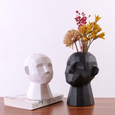 China 2021 New Arrival Ceramic Flower Human Face Nordic Minimalist Vase White Abstract Decor Art Vase Home Decor for sale